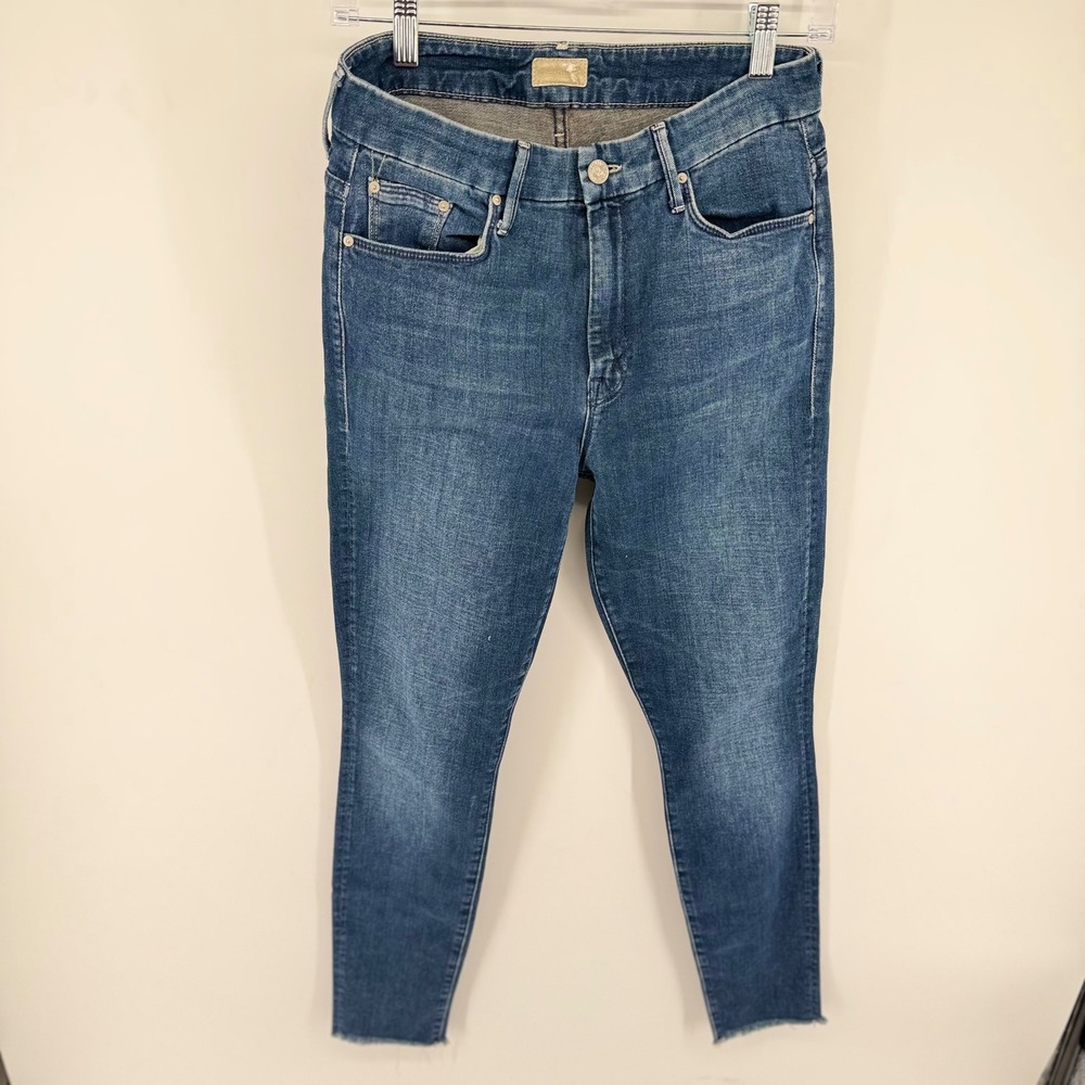 MOTHER Skinny Jeans Blue Denim Raw Hem High Rise Size 28